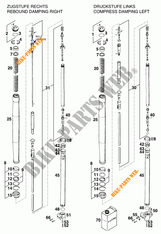 FRONT FORK (PARTS) for KTM 620 EGS-E 35KW 11LT BLAU 1997