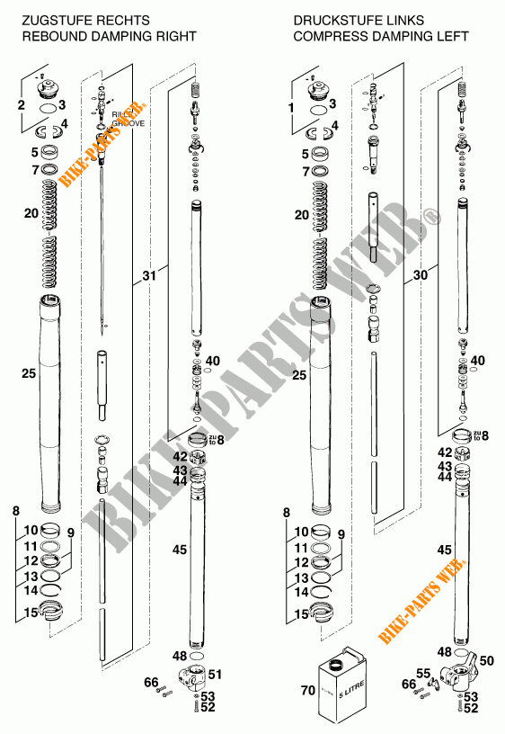FRONT FORK (PARTS) for KTM 620 EGS 37KW 20LT ROT 1997