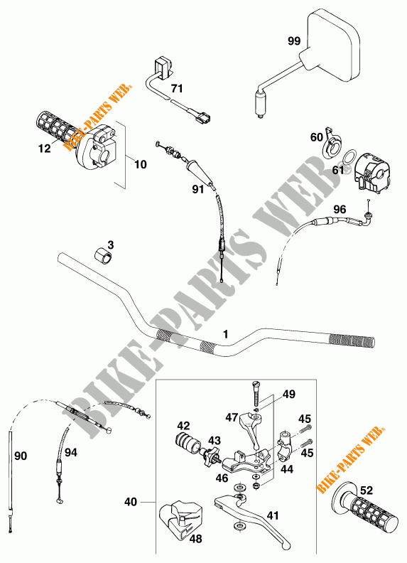 HANDLEBAR / CONTROLS for KTM 620 EGS 37KW 20LT ROT 1997