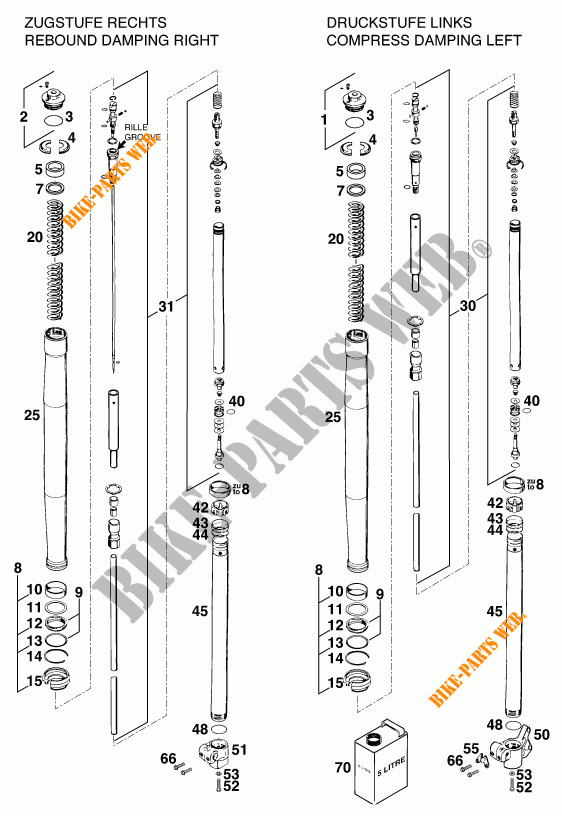 FRONT FORK (PARTS) for KTM 620 EGS 37KW 11LT ORANGE 1997