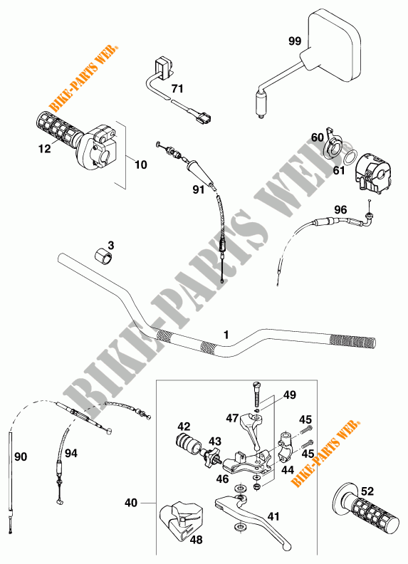HANDLEBAR / CONTROLS for KTM 620 EGS 37KW 11LT ORANGE 1997