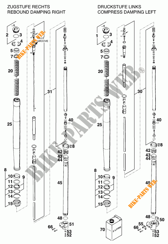 FRONT FORK (PARTS) for KTM 620 COMPETITION LIMITED 20KW 1997