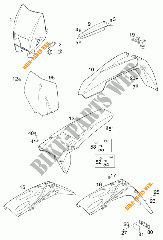 PLASTICS for KTM 540 SXS RACING 2001