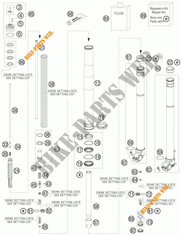 FRONT FORK (PARTS) for KTM 530 EXC SIX DAYS 2010