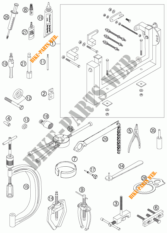 SPECIFIC TOOLS (ENGINE) for KTM 525 EXC RACING SIX DAYS 2006