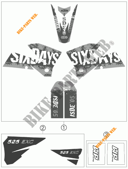 STICKERS for KTM 525 EXC RACING SIX DAYS 2006