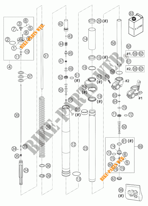 FRONT FORK (PARTS) for KTM 525 EXC-G RACING 2004