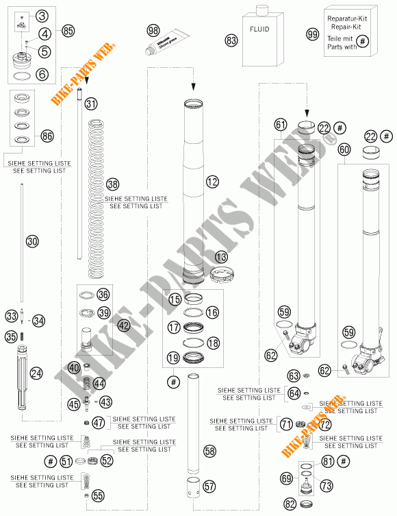 FRONT FORK (PARTS) for KTM 300 EXC FACTORY EDITION 2015