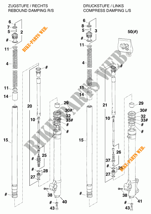 FRONT FORK (PARTS) for KTM 300 EXC MARZOCCHI/OHLINS 1996