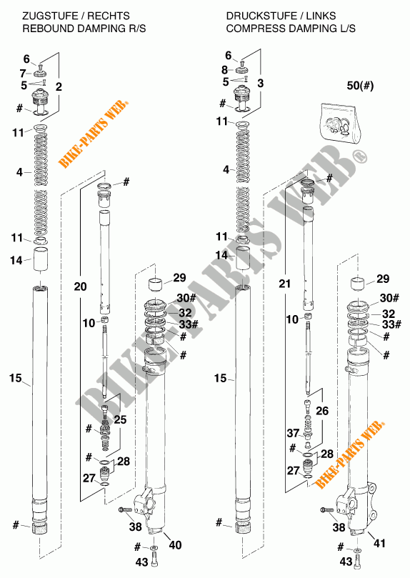 FRONT FORK (PARTS) for KTM 300 EXC MARZOCCHI/OHLINS 13LT 1996