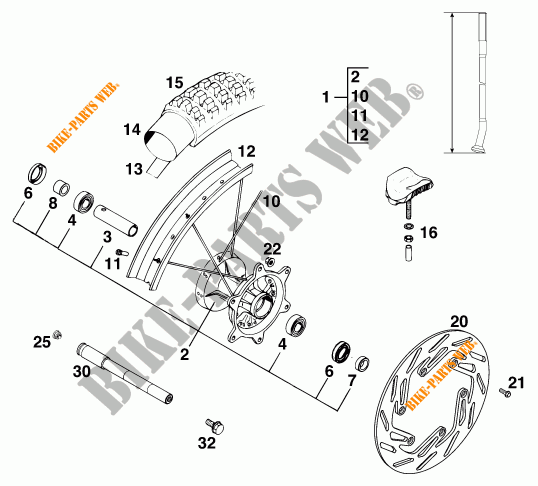FRONT WHEEL for KTM 300 EXC MARZOCCHI/OHLINS 13LT 1996