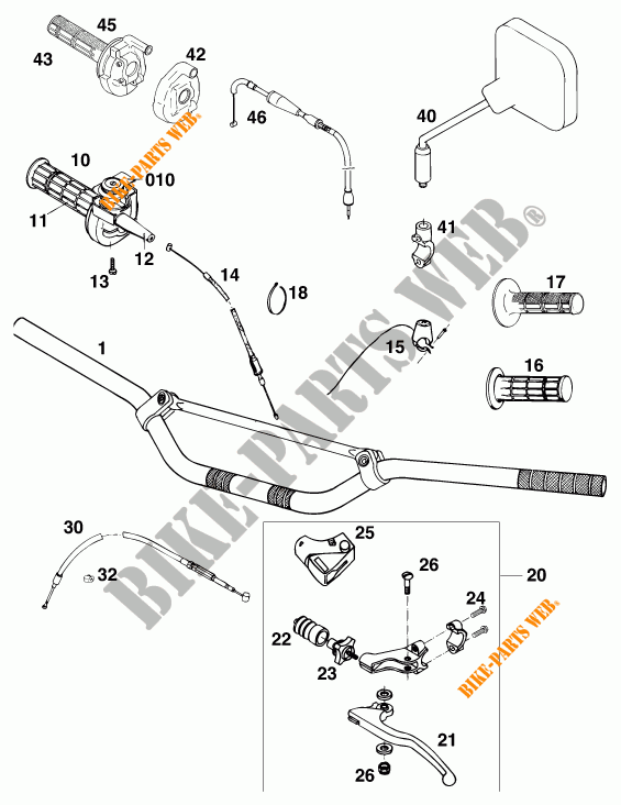 HANDLEBAR / CONTROLS for KTM 300 EXC MARZOCCHI/OHLINS 13LT 1996