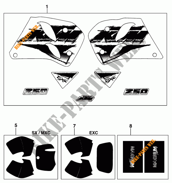 STICKERS for KTM 300 EXC MARZOCCHI/OHLINS 13LT 1996