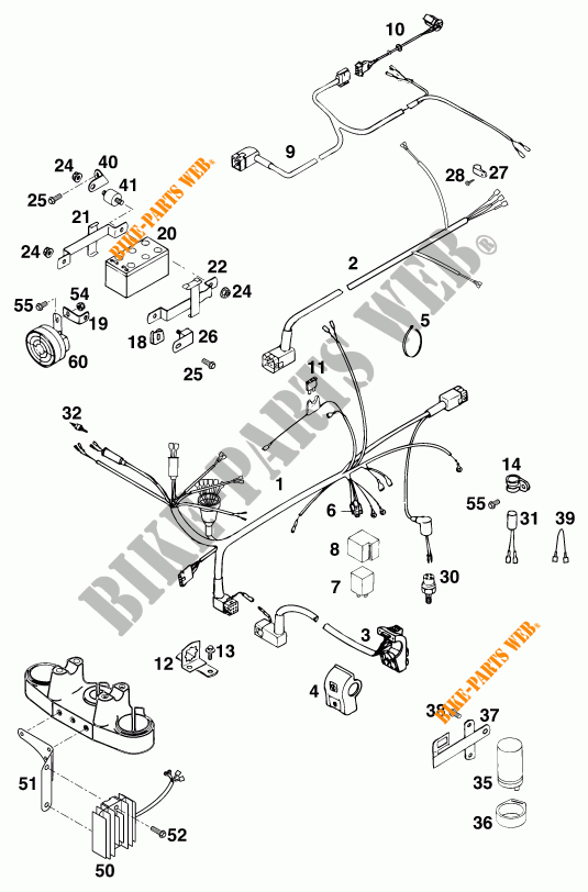 WIRING HARNESS for KTM 300 EXC MARZOCCHI/OHLINS 13LT 1996