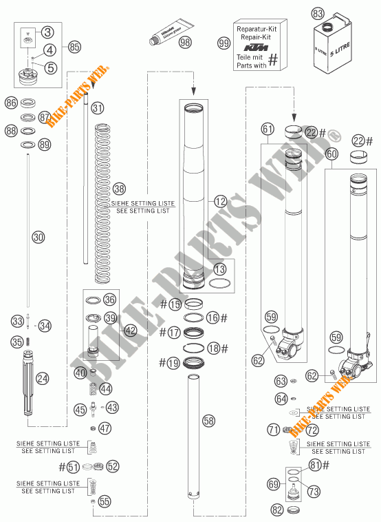 FRONT FORK (PARTS) for KTM 250 EXC-F SIX DAYS 2007