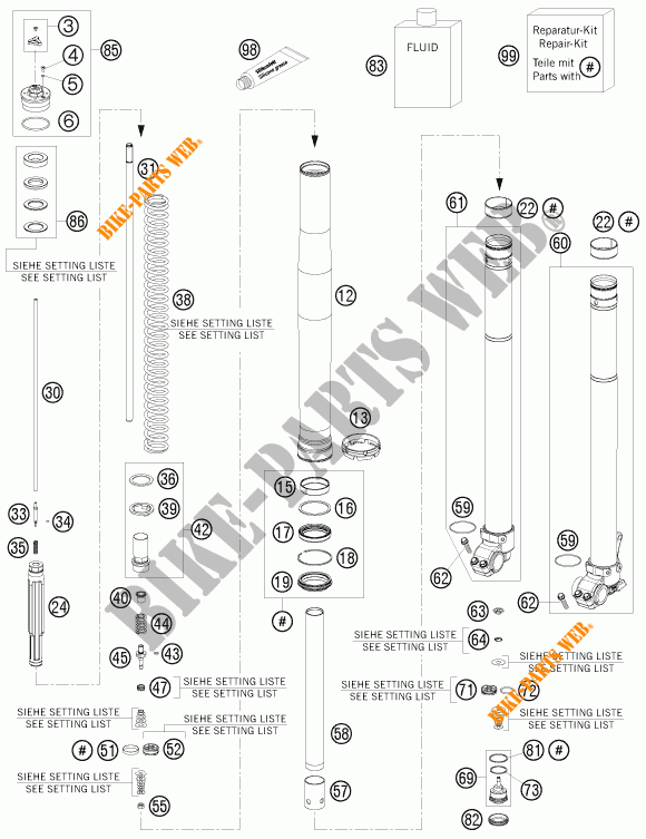FRONT FORK (PARTS) for KTM 125 EXC SIX-DAYS 2012
