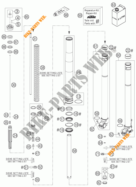 FRONT FORK (PARTS) for KTM 125 EXC SIX-DAYS 2007