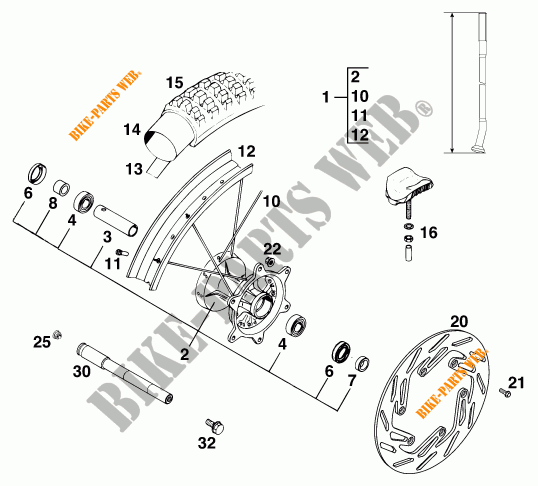 FRONT WHEEL for KTM 125 EXC MARZOCCHI/OHLINS 1996