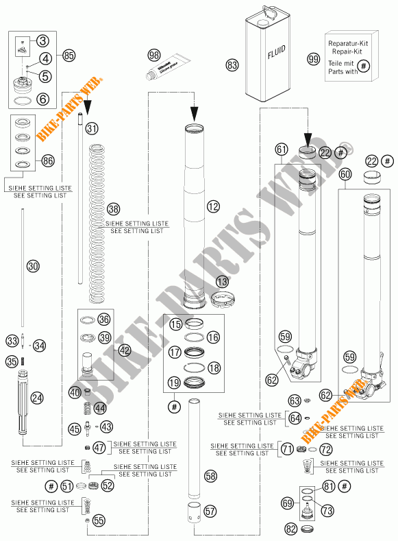 FRONT FORK (PARTS) for KTM 450 EXC 2012