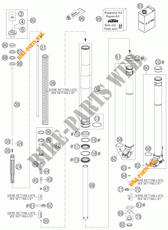 FRONT FORK (PARTS) for KTM 400 EXC RACING 2007