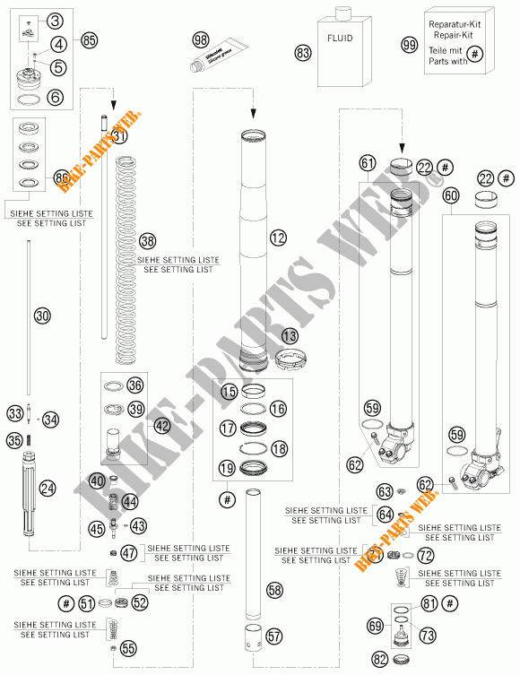 FRONT FORK (PARTS) for KTM 350 EXC-F SIX DAYS 2012