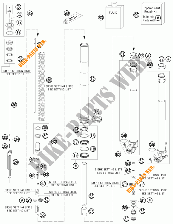 FRONT FORK (PARTS) for KTM 350 EXC-F 2015