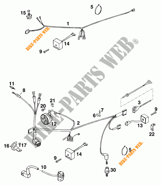 WIRING HARNESS for KTM 250 EXC MARZOCCHI/OHLINS 13LT 1996