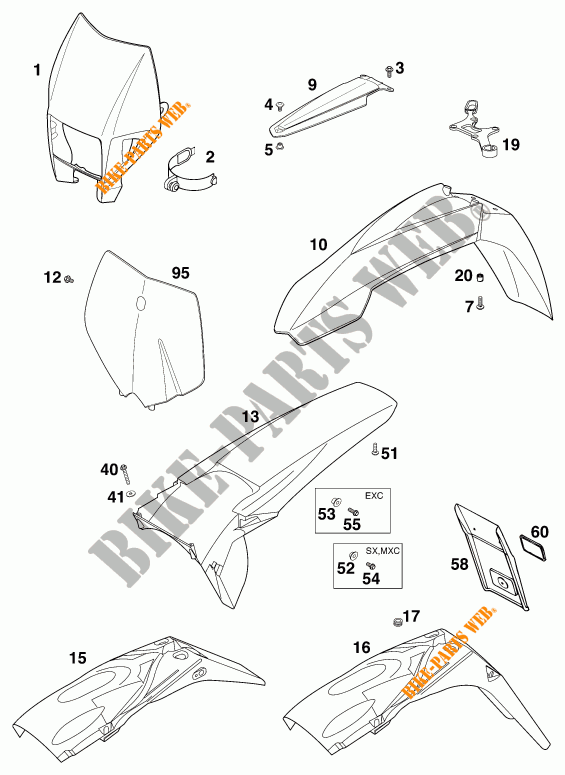 PLASTICS for KTM 250 EXC 2000