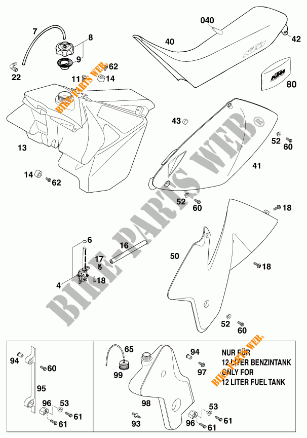 TANK / SEAT for KTM 250 EXC 2000