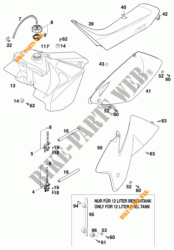 TANK / SEAT for KTM 250 EXC 1998