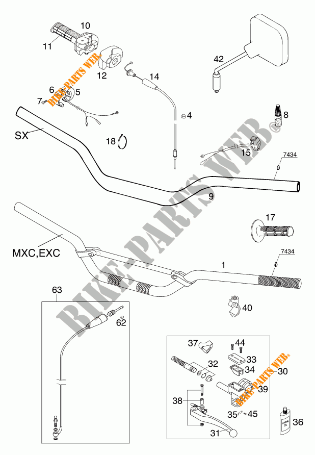 HANDLEBAR / CONTROLS for KTM 200 EXC GS 2001