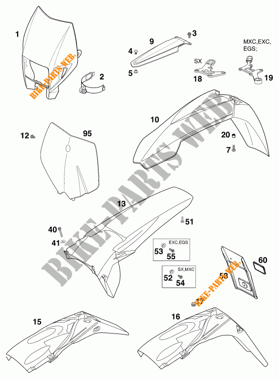 PLASTICS for KTM 200 EXC 1999