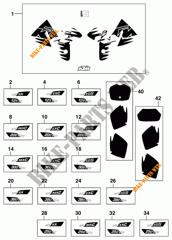 STICKERS for KTM 200 EXC 1999