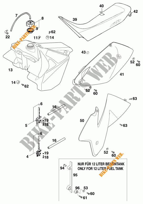 TANK / SEAT for KTM 200 EXC 1998