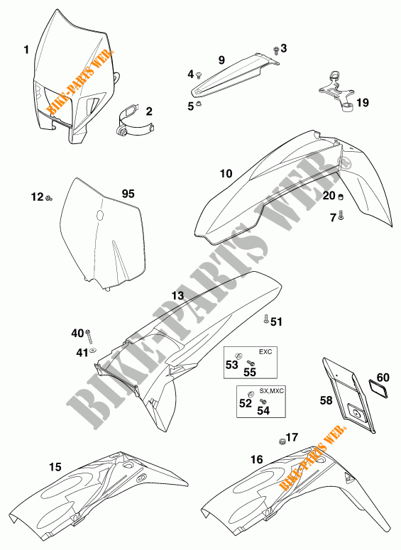 PLASTICS for KTM 125 SX 2000