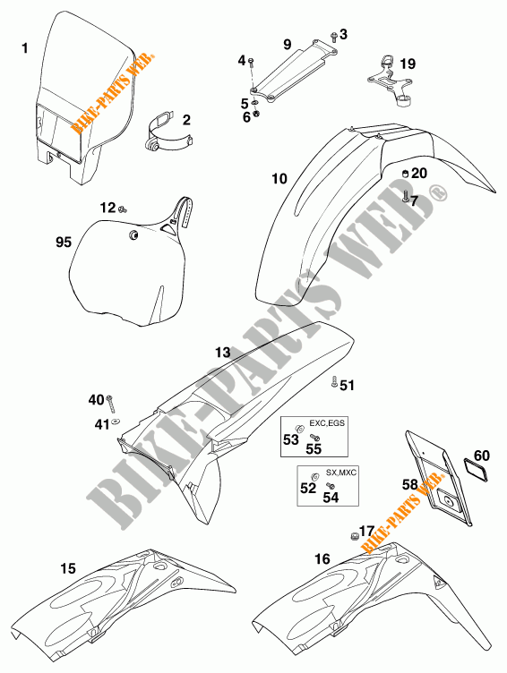 PLASTICS for KTM 125 SX 1998