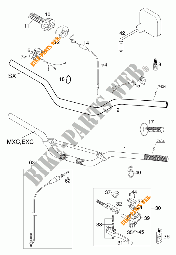 HANDLEBAR / CONTROLS for KTM 125 SX 2001