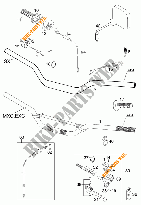 HANDLEBAR / CONTROLS for KTM 250 SX 2001