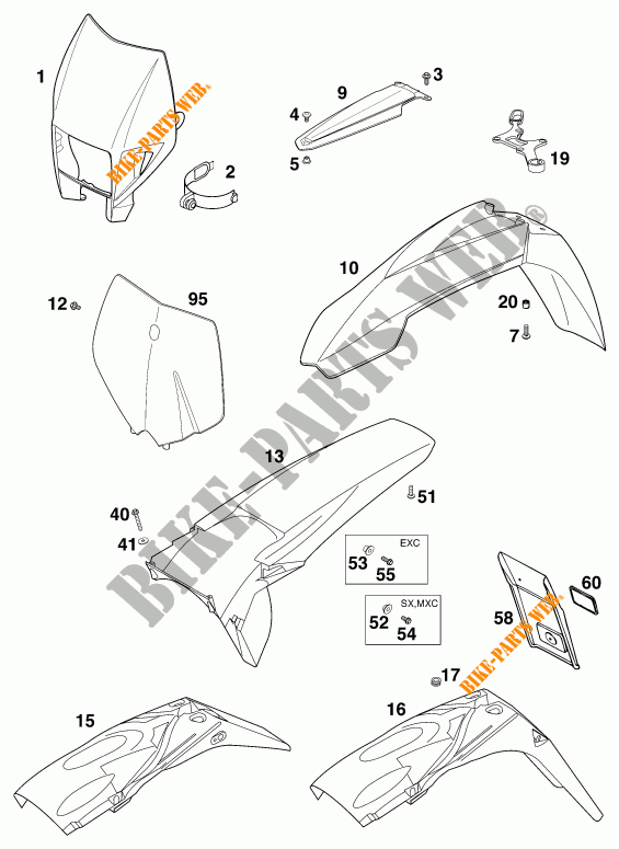 PLASTICS for KTM 250 SX 2000