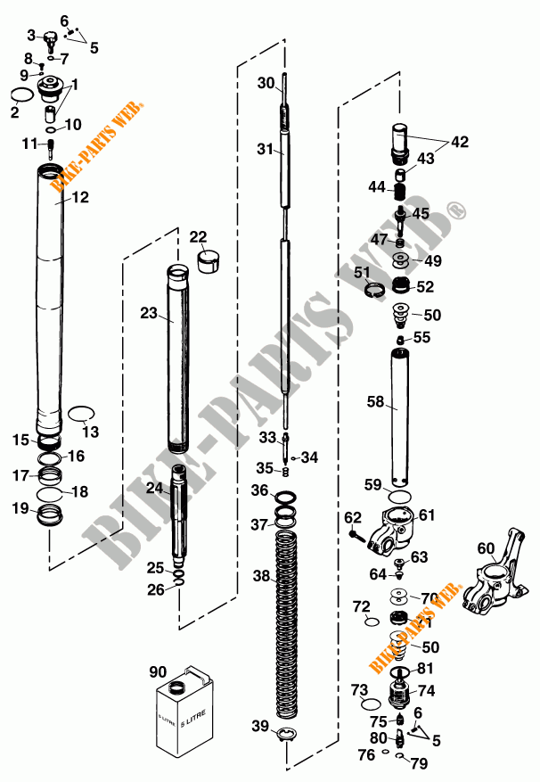 FRONT FORK / TRIPLE CLAMP for KTM 250 SX 2000