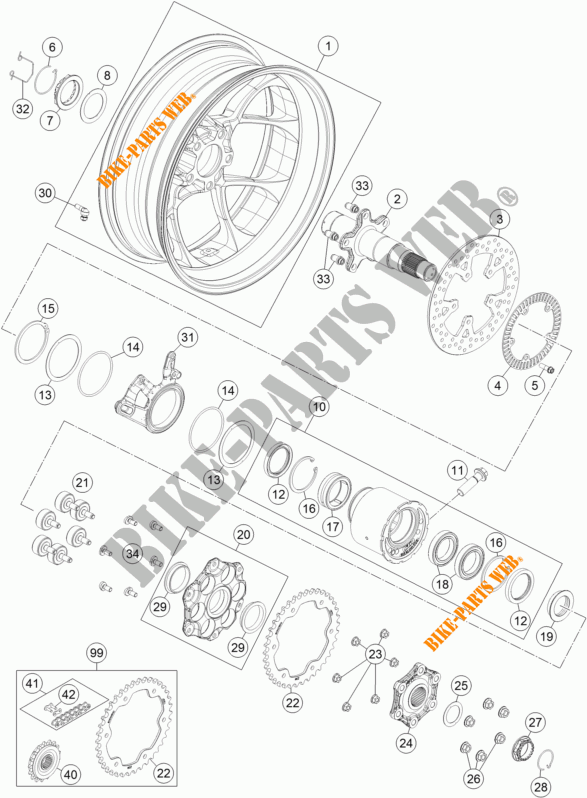 REAR WHEEL for KTM 1290 SUPER DUKE R ORANGE ABS 2016