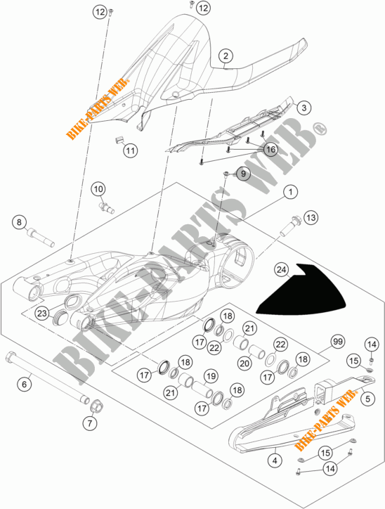 SWINGARM for KTM 1290 SUPER DUKE R ORANGE ABS 2016