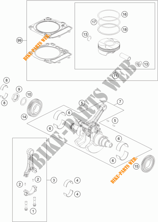 CRANKSHAFT / PISTON for KTM 1290 SUPER DUKE R ORANGE ABS 2016