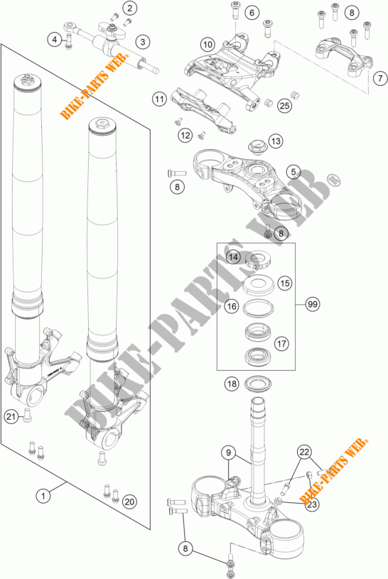 FRONT FORK / TRIPLE CLAMP for KTM 1290 SUPER DUKE R ORANGE ABS 2016
