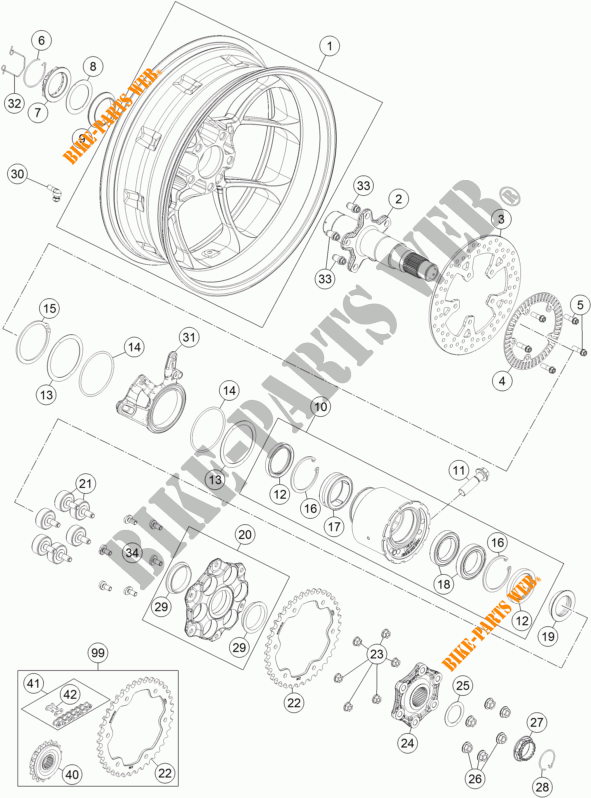 REAR WHEEL for KTM 1290 SUPER DUKE R ORANGE ABS 2015