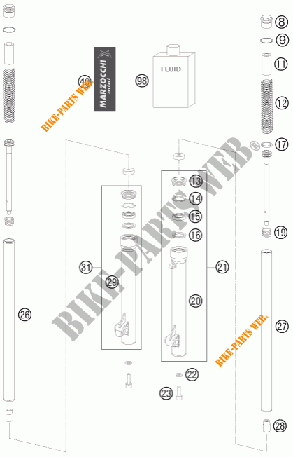 FRONT FORK (PARTS) for KTM 50 SX MINI 2011