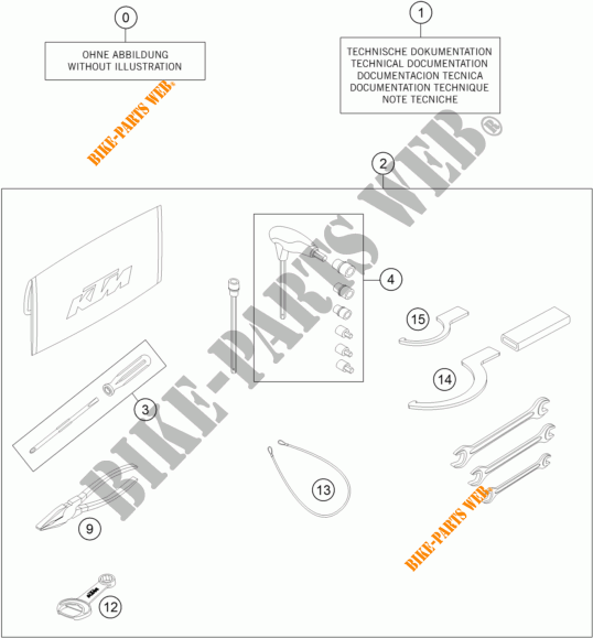 TOOL KIT / MANUALS / OPTIONS for KTM 1290 SUPER DUKE R ORANGE ABS 2014