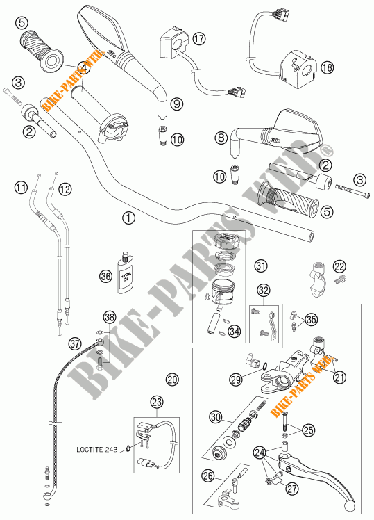 HANDLEBAR / CONTROLS for KTM 990 SUPER DUKE R 2007