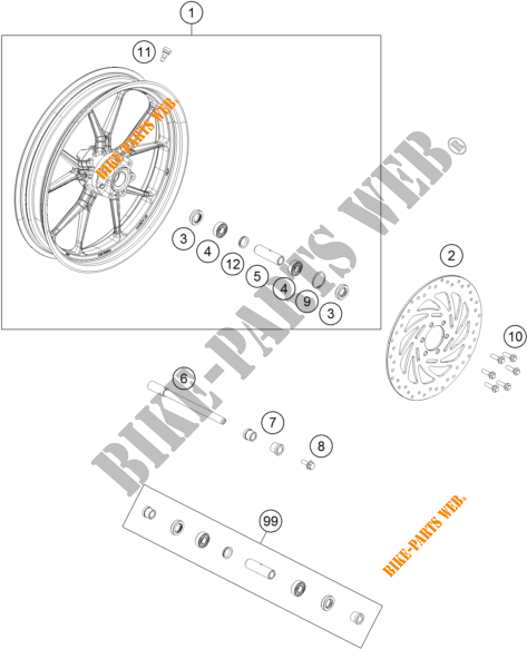 FRONT WHEEL for KTM RC 200 WHITE NO ABS 2019