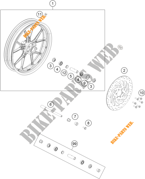 FRONT WHEEL for KTM RC 200 WHITE NON ABS - B.D. 2019